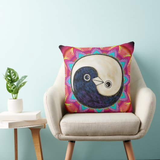 Psychedelisch kussen met YinYang Peace Doves (Stoel)