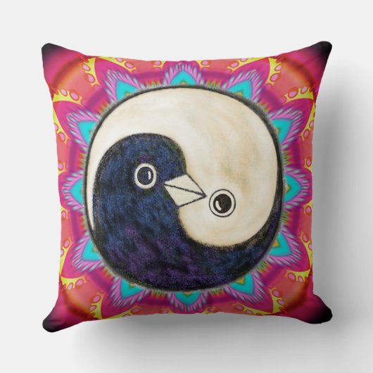 Psychedelisch kussen met YinYang Peace Doves (Achterkant)