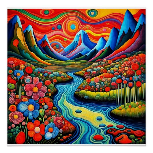 Psychedelisch landschap met rivier 1 perfect poster (Voorkant)