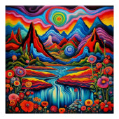 Psychedelisch landschap met rivier 4 perfect poster (Voorkant)
