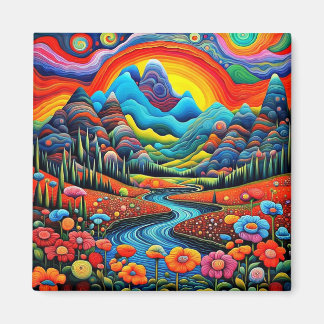 Psychedelisch landschap met rivier 5 magneet