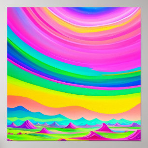 Psychedelisch Landschap Roze Groen Kunst Poster