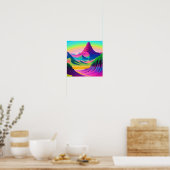 Psychedelisch Landschap Roze Groene Berg Kunst Poster (Keuken)