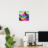 Psychedelisch Landschap Roze Groene Berg Kunst Poster (Thuiskantoor)