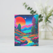 Psychedelisch landschap roze groene kunst briefkaart (Staand voorkant)