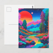 Psychedelisch landschap roze groene kunst briefkaart (Voorkant / Achterkant)