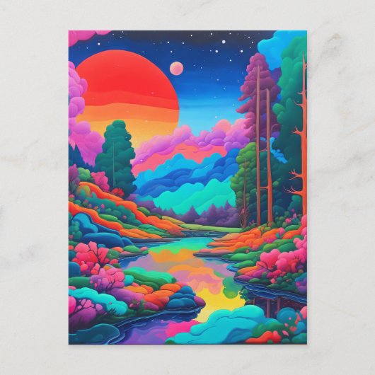 Psychedelisch landschap roze groene kunst briefkaart (Voorkant)