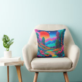 Psychedelisch landschap roze groene kunst kussen (Stoel)