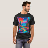 Psychedelisch landschap roze groene kunst t-shirt (Voorkant volledig)