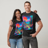 Psychedelisch landschap roze groene kunst t-shirt (Unisex)