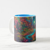 Psychedelisch Landschap Tweekleurige Koffiemok (Voorkant links)
