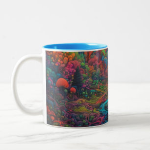 Psychedelisch Landschap Tweekleurige Koffiemok