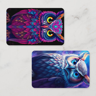 Psychedelisch Magenta & Blauwe Uil | Trippy Abstra Visitekaartje