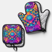 Psychedelisch Mandala-ontwerp Ovenwant & Pannenlap Set (Voorkant / Achterkant)