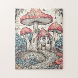  Psychedelisch Mushroom House Illustratie Legpuzzel