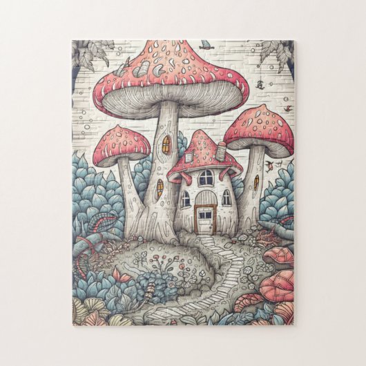  Psychedelisch Mushroom House Illustratie Legpuzzel (Verticaal)
