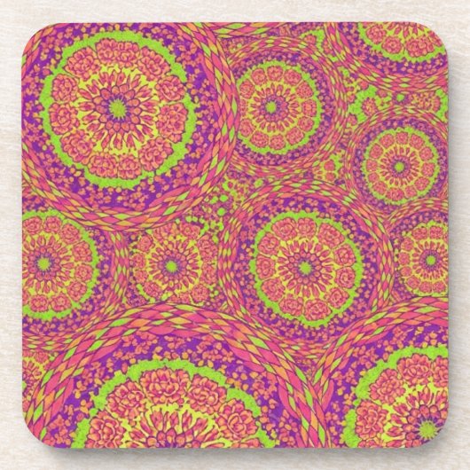 Psychedelisch Neon Mandala Wervelend Patroon Bier Onderzetter (Voorkant)