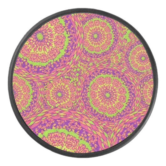 Psychedelisch Neon Mandala Wervelend Patroon Hockey Puck (Voorkant)