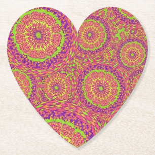 Psychedelisch Neon Mandala Wervelend Patroon Kartonnen Onderzetters