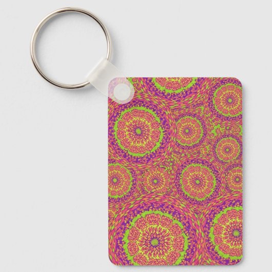 Psychedelisch Neon Mandala Wervelend Patroon Sleutelhanger (Voorkant)