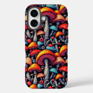 Psychedelisch Neon Paddenstoelpatroon iPhone 16 Hoesje
