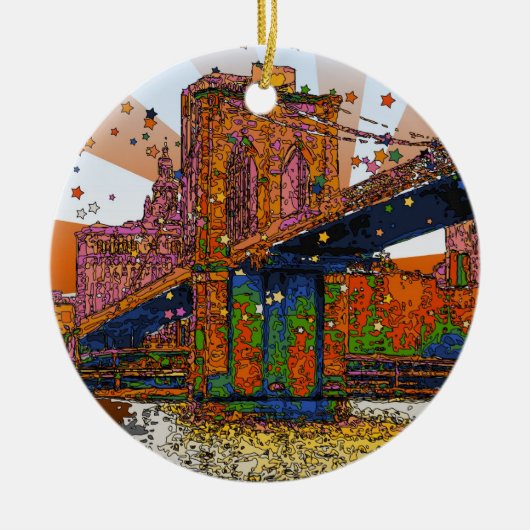 Psychedelisch NYC: Brooklyn Bridge #1 Keramisch Ornament (Voorkant)