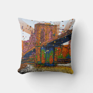 Psychedelisch NYC: Brooklyn Bridge #1 Kussen