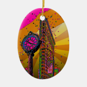 Psychedelisch NYC: Flatiron Building & Klok #2B Keramisch Ornament
