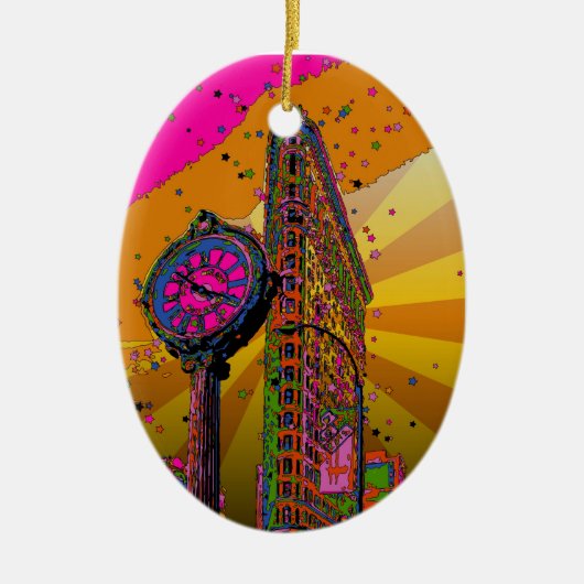 Psychedelisch NYC: Flatiron Building & Klok #2B Keramisch Ornament (Voorkant)