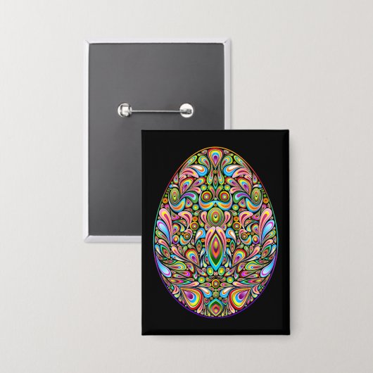 Psychedelisch ontwerp Pasen ei biologisch T-shirt Button (Voorkant / Achterkant)