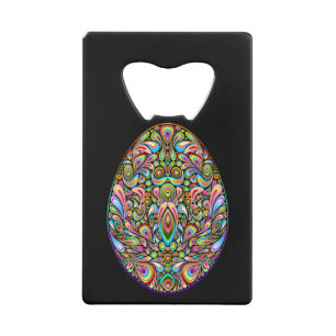 Psychedelisch ontwerp Pasen ei biologisch T-shirt  Creditkaart Flessenopener