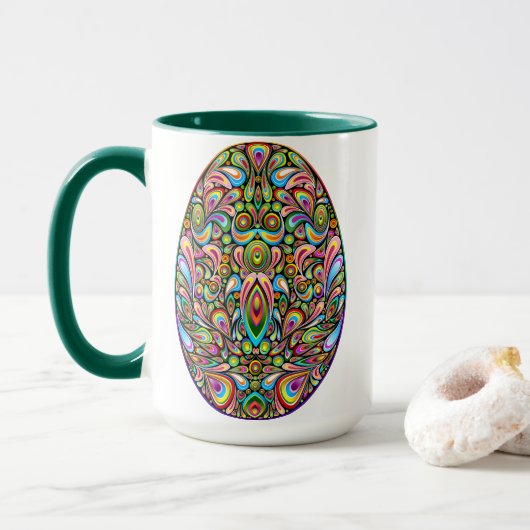 Psychedelisch ontwerp Pasen ei biologisch T-shirt  Mok (Met donut)