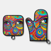 Psychedelisch oogontwerp Uitzicht Ovenwant & Pannenlap Set (Voorkant)