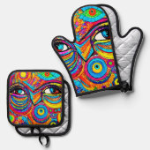 Psychedelisch oogontwerp Uitzicht Ovenwant & Pannenlap Set (Voorkant / Achterkant)