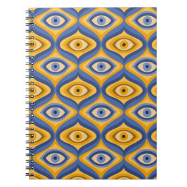 Psychedelisch oogpatroon indigoblauw geel notitieboek
