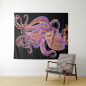 Psychedelisch Paarse Diepzee Kraken Wandkleed (In Situ (horizontaal))