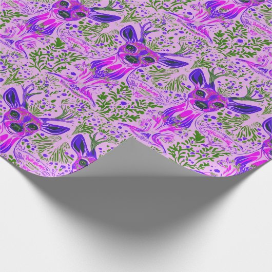 Psychedelisch paarse hertenpatroon cadeaupapier (Hoek)