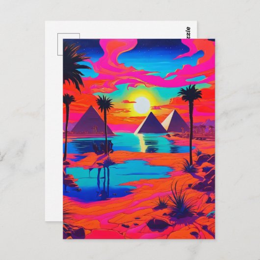 Psychedelisch Poster Kunst Egyptisch Landschap Briefkaart (Voorkant / Achterkant)