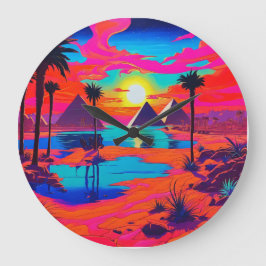 Psychedelisch Poster Kunst Egyptisch Landschap Grote Klok