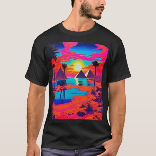 Psychedelisch Poster Kunst Egyptisch Landschap T-shirt (Voorkant)
