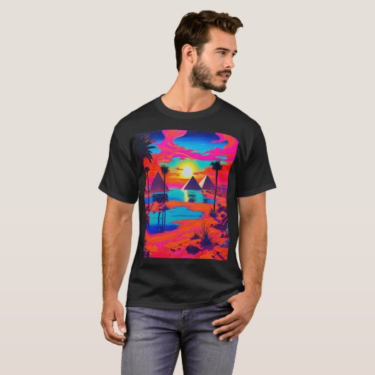 Psychedelisch Poster Kunst Egyptisch Landschap T-shirt (Voorkant volledig)