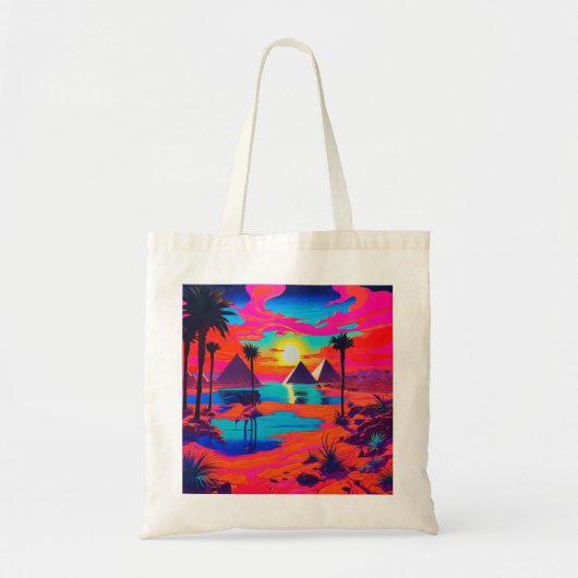 Psychedelisch Poster Kunst Egyptisch Landschap Tote Bag (Voorkant)