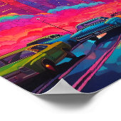 Psychedelisch roze blauwe stadsgezicht poster (Hoek)
