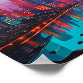 Psychedelisch roze blauwe stadslandschap poster (Hoek)