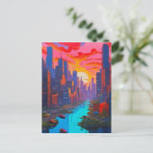 Psychedelisch roze stadsgezicht met rivier briefkaart (Staand voorkant)