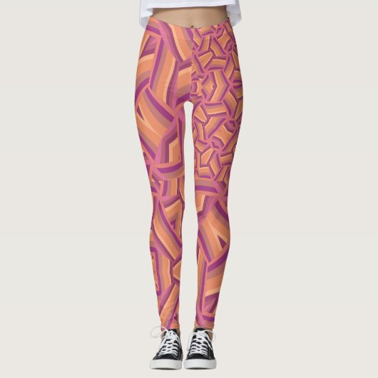 Psychedelisch stervormig patroon – Groovy roze & o Leggings (Voorkant)