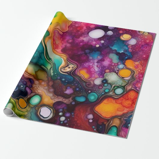 Psychedelisch surrealistisch Waterverf patroon Cadeaupapier (Uitgerold)