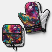 Psychedelisch surrealistisch Waterverf patroon Ovenwant & Pannenlap Set (Voorkant / Achterkant)