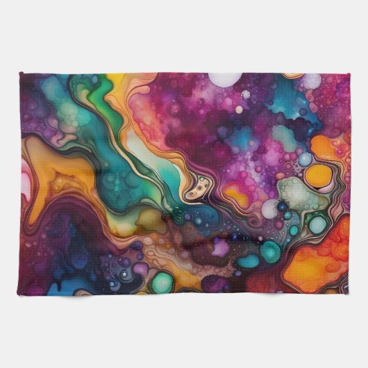 Psychedelisch surrealistisch Waterverf patroon Theedoek (Horizontaal)