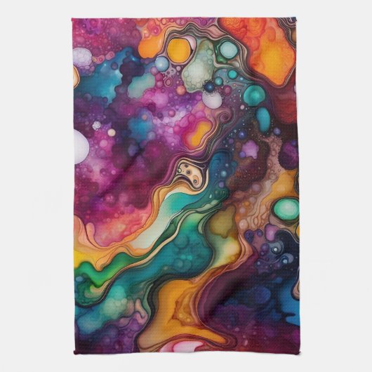 Psychedelisch surrealistisch Waterverf patroon Theedoek (Verticaal)